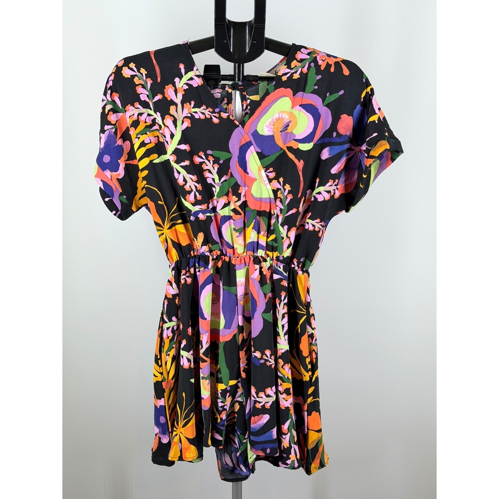 Haptics Holly Harper Womens Floral Romper Black Multi Color Small NWT